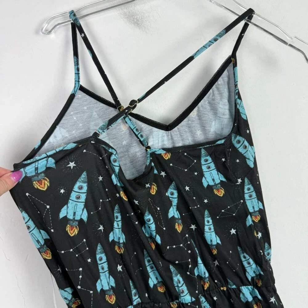 NWT Modcloth Breakfast for Dinner Easy Does It Sleep Romper Rockets Size Medium - Picture 11 of 12